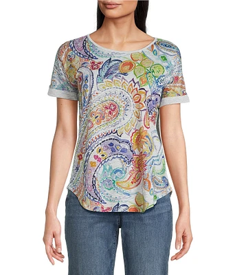 Leo & Nicole Paisley Print Crew Neck Short Sleeve Tee Shirt