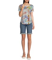 Leo & Nicole Paisley Print Crew Neck Short Sleeve Tee Shirt