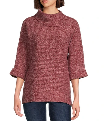 Leo & Nicole Petite Size Asymmetrical Split Neck 3/4 Dolman Sleeve Sweater