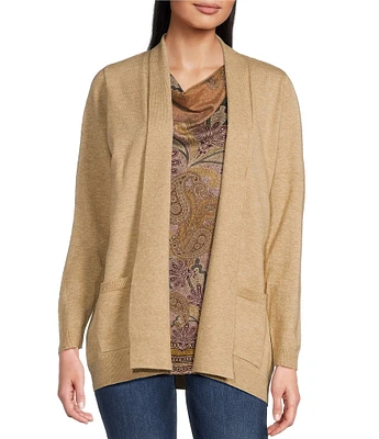 Leo & Nicole Petite Size Shawl Neck Long Sleeve Open Front Sweater Cardigan