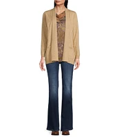 Leo & Nicole Petite Size Shawl Neck Long Sleeve Open Front Sweater Cardigan