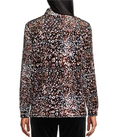 Leo & Nicole Petite Size Velour Golden Spots Print Stand Collar Long Sleeve Pocketed Zip Front Jacket