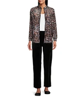 Leo & Nicole Petite Size Velour Golden Spots Print Stand Collar Long Sleeve Pocketed Zip Front Jacket