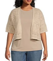 Leo & Nicole Plus Size Elbow Sleeve Open-Front Shrug