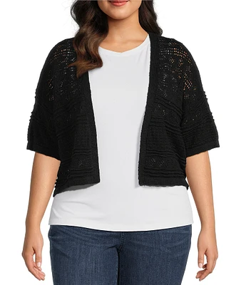 Leo & Nicole Plus Size Elbow Sleeve Open-Front Shrug