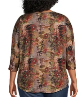 Leo & Nicole Plus Size Knit Floral Print Crew Neck 3/4 Dolman Sleeve Top