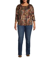 Leo & Nicole Plus Size Knit Floral Print Crew Neck 3/4 Dolman Sleeve Top