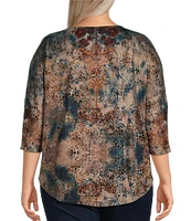 Leo & Nicole Plus Size Knit Paisley Print Crew Neck 3/4 Dolman Sleeve Top