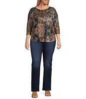 Leo & Nicole Plus Size Knit Paisley Print Crew Neck 3/4 Dolman Sleeve Top