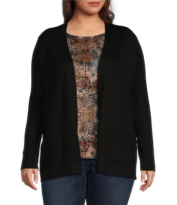 Leo & Nicole Plus Size Long Sleeve Open Front Rib Vertical Rib Sweater Cardigan