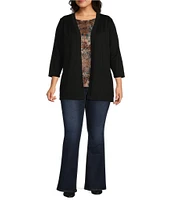 Leo & Nicole Plus Size Pointelle Trim 3/4 Sleeve Open-Front Cardigan