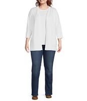 Leo & Nicole Plus Size Pointelle Trim 3/4 Sleeve Open-Front Cardigan