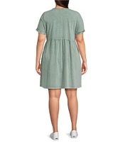 Leo & Nicole Plus Size Relaxed Acid Wash V-Neck Short Sleeve Dress