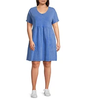 Leo & Nicole Plus Size Relaxed Acid Wash V-Neck Short Sleeve Dress