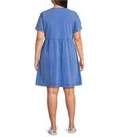 Leo & Nicole Plus Size Relaxed Acid Wash V-Neck Short Sleeve Dress