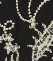 Leo & Nicole Plus Size Woven Scattered Embroidered Lace Scoop Neck 3/4 Sleeve Top