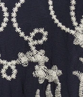 Leo & Nicole Plus Size Woven Scattered Embroidered Lace Scoop Neck 3/4 Sleeve Top