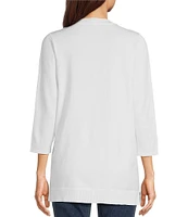 Leo & Nicole Pointelle Trim 3/4 Sleeve Open Front Cardigan