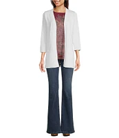 Leo & Nicole Pointelle Trim 3/4 Sleeve Open Front Cardigan