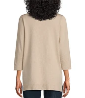 Leo & Nicole Pointelle Trim 3/4 Sleeve Open Front Cardigan