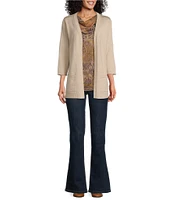Leo & Nicole Pointelle Trim 3/4 Sleeve Open Front Cardigan