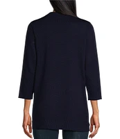 Leo & Nicole Pointelle Trim 3/4 Sleeve Open Front Cardigan