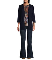 Leo & Nicole Pointelle Trim 3/4 Sleeve Open Front Cardigan