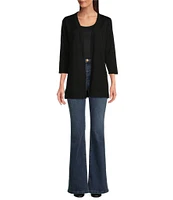 Leo & Nicole Pointelle Trim 3/4 Sleeve Open Front Cardigan