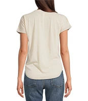 Leo & Nicole Floral Print V-Neck Short Roll Cuff Sleeves Tee Shirt