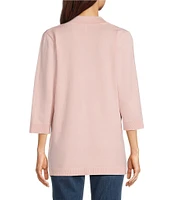 Leo & Nicole Ribbed Knit 3/4 Sleeve Open-Front Cardigan