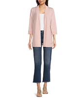 Leo & Nicole Ribbed Knit 3/4 Sleeve Open-Front Cardigan