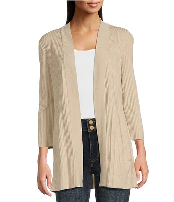 Leo & Nicole Ribbed Knit 3/4 Sleeve Open Front V-Neckline Cardigan