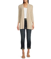 Leo & Nicole Ribbed Knit 3/4 Sleeve Open Front V-Neckline Cardigan