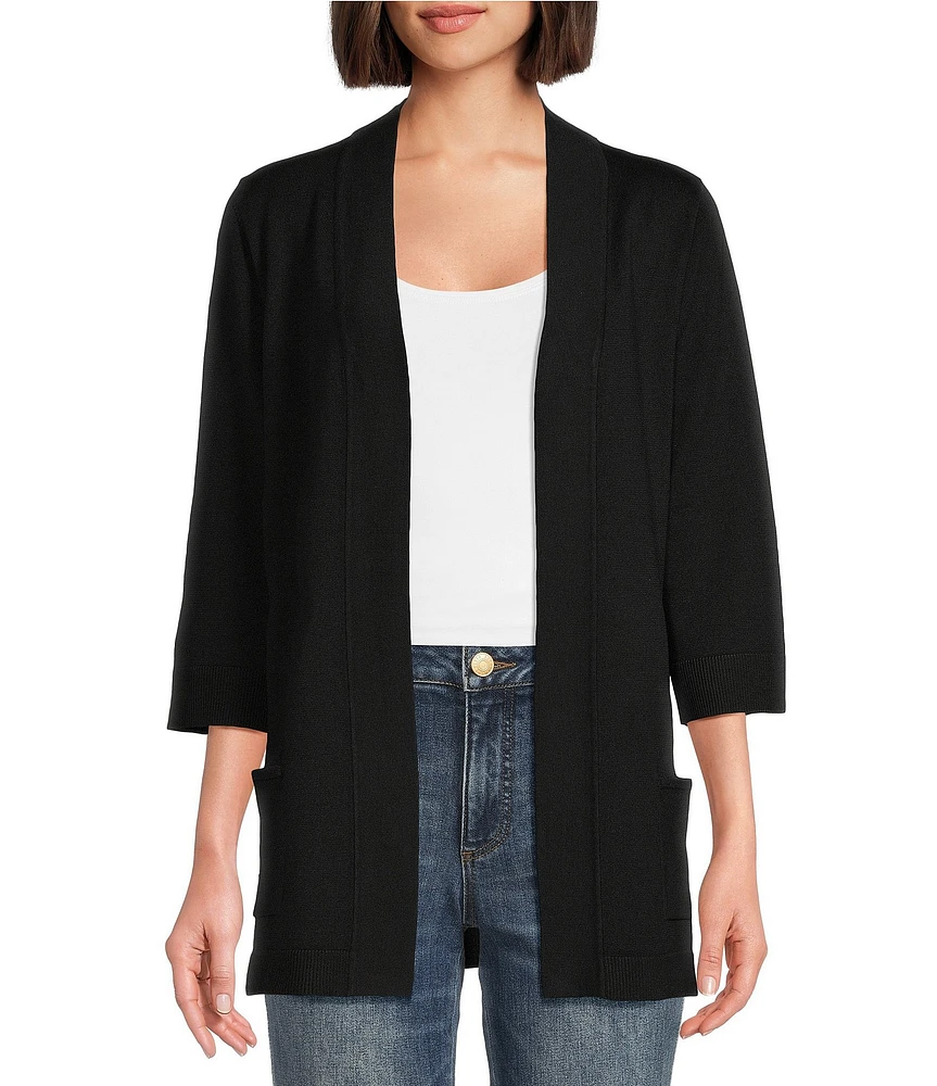 Leo & Nicole Ribbed Knit 3/4 Sleeve Open-Front Cardigan