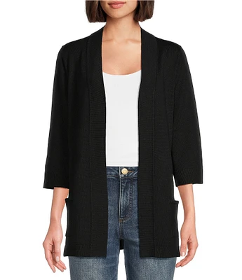 Leo & Nicole Ribbed Knit 3/4 Sleeve Open-Front Cardigan