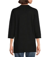 Leo & Nicole Ribbed Knit 3/4 Sleeve Open-Front Cardigan