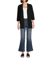 Leo & Nicole Ribbed Knit 3/4 Sleeve Open-Front Cardigan