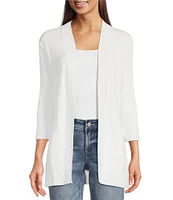 Leo & Nicole Ribbed Knit 3/4 Sleeve Open Front V-Neckline Cardigan
