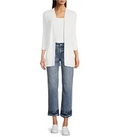 Leo & Nicole Ribbed Knit 3/4 Sleeve Open Front V-Neckline Cardigan