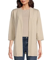 Leo & Nicole Ribbed Knit 3/4 Sleeve Open-Front Cardigan