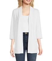 Leo & Nicole Ribbed Knit 3/4 Sleeve Open-Front Cardigan
