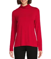 Leo & Nicole Ruched Mock Neck Long Sleeve Knit Top