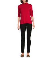 Leo & Nicole Ruched Mock Neck Long Sleeve Knit Top