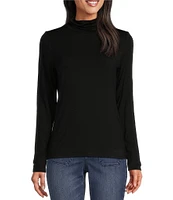 Leo & Nicole Ruched Mock Neck Long Sleeve Knit Top