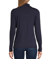 Leo & Nicole Ruched Mock Neck Long Sleeve Knit Top