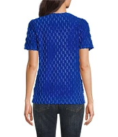 Leo & Nicole Split V-Neck Short Sleeve Clip Dot Top