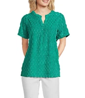 Leo & Nicole Split V-Neck Short Sleeve Clip Dot Top