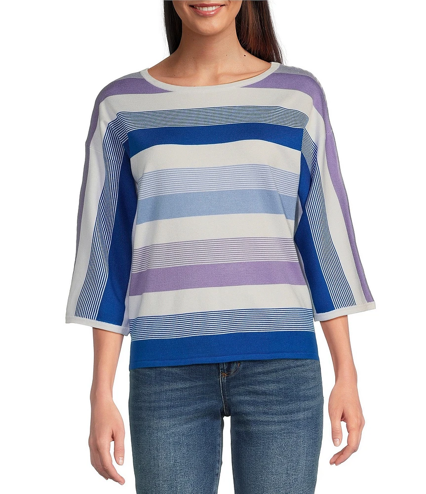 Leo & Nicole Stripe Crew Neck 3/4 Dolman Sleeve Sweater