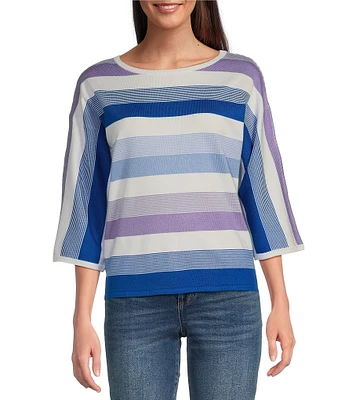 Leo & Nicole Stripe Crew Neck 3/4 Dolman Sleeve Sweater