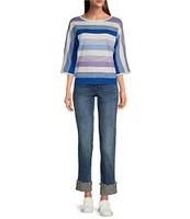 Leo & Nicole Stripe Crew Neck 3/4 Dolman Sleeve Sweater
